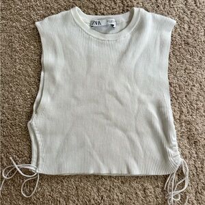Zara White Ribbed Cut Out Tank Top